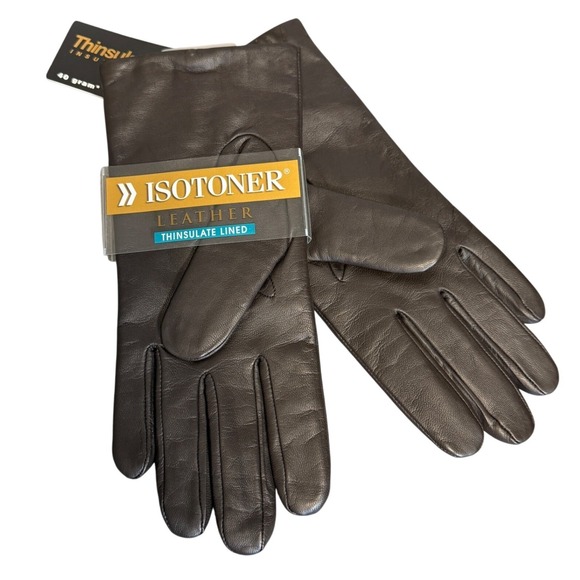 Isotoner Leather Gloves NWT Womens Size 7 Brown Thinsulate Ultra Lined Driving - Picture 3 of 9